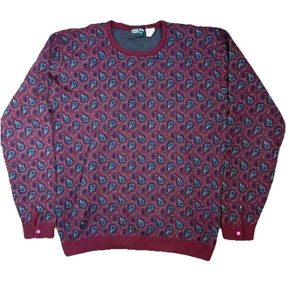 James River Traders Vintage 100% Virgin Wool Paisley Sweater 90s Dad Sz L EUC - Picture 1 of 10